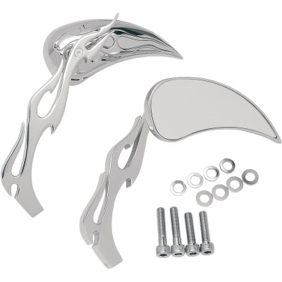 Rétroviseurs Teardrop sculptés - Tige Flamme - Harley Davidson - chromé