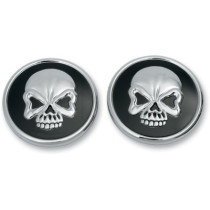 Bouchons de réservoir de carb. Skull x2 - avec aération - Big Twin à partir de 1999, Sportster à partir de 1996 - noir/chromé