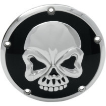 Cache embrayage Skull - 5 perçages - Harley Davidson Big Twin à partir de 1999 - noir et chromé