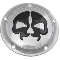 Cache d'embrayage Skull - 5 perçages - Harley Davidson Big Twin à partir de 1999 - chromé et noir