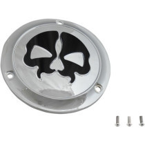 Cache d'embrayage Skull - 3 perçages - Harley Davidson Big Twin de 1970 à 1999 - chromé et noir