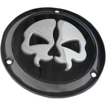 Cache d'embrayage Skull - 3 perçages - Harley Davidson Big Twin de 1970 à 1999 - noir et chromé