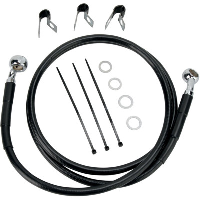 Kit durite frein avant allongée +2" - sans ABS - pour HD Heritage, Fat Boy de 2000 à 2007 - noir - raccord chromé