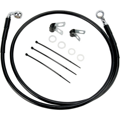 Kit durite frein avant allongée +2" - sans ABS - pour HD Low Rider de 1996 à 2000 - noir - raccord chromé