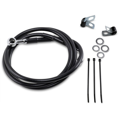 Kit durite frein avant allongée +4" - sans ABS - pour HD Softail FXST 1984/1999, Dyna FXDWG 1993/2005 - noir - raccord chromé