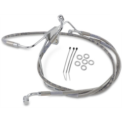 Kit durite frein avant allongée +6" - sans ABS - pour HD Electra Glide, Street Glide1996/2007 - inox tressé - raccord chromé