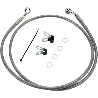 Kit durite frein avant allongée +10" - sans ABS - pour HD Sportster XL 883 de 2004 à 2008 - inox tressé - raccord chromé