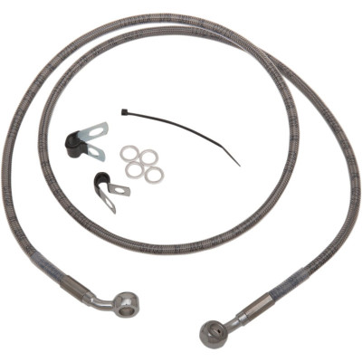 Kit durite frein avant allongée +8" - sans ABS - pour HD Sportster de 2004 à 2010 - inox tressé - raccord chromé