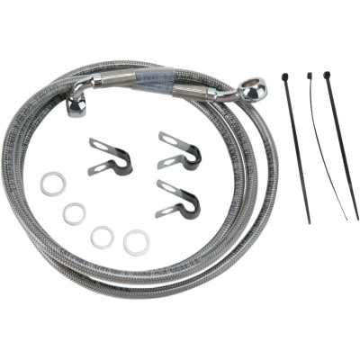 Kit durite frein avant allongée +10" - sans ABS - pour HD Softail FLST de 2000 à 2007 - inox tressé - raccord chromé