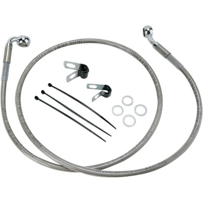 Kit durite frein avant allongée +10" - sans ABS - pour HD Dyna Super Glide de 2001 à 2005 - inox tressé - raccord chromé