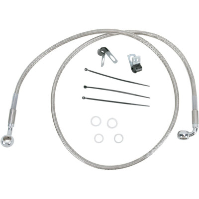 Kit durite frein avant allongée +10" - sans ABS - pour HD Dyna Low Rider de 2001 à 2005 - inox tressé - raccord chromé
