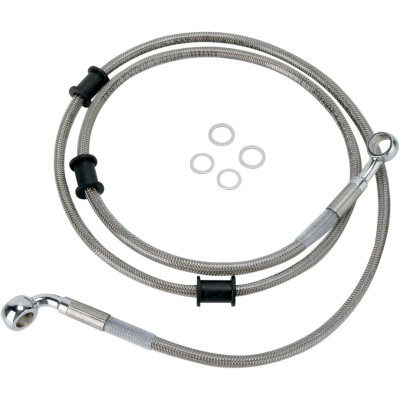 Kit durite frein avant - sans ABS - pour HD Heritage Classic, Fat Boy de 2008 à 2011 - inox tressé - raccord chromé