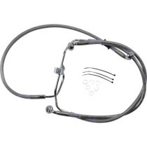 Kit durite frein avant allongée +2" - sans ABS - pour HD Fat Bob, Low Rider de 2008 à 2017 - inox tressé - raccord chromé