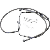 Kit durite frein avant allongée +4" - sans ABS - pour HD Fat Bob, Low Rider de 2008 à 2017 - inox tressé - raccord chromé