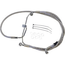 Kit durite frein avant allongée +8" - sans ABS - pour HD Fat Bob, Low Rider de 2008 à 2017 - inox tressé - raccord chromé