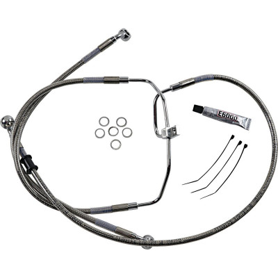 Kit durite frein avant allongée +10" - sans ABS - pour HD Fat Bob, Low Rider de 2008 à 2017 - inox tressé - raccord chromé