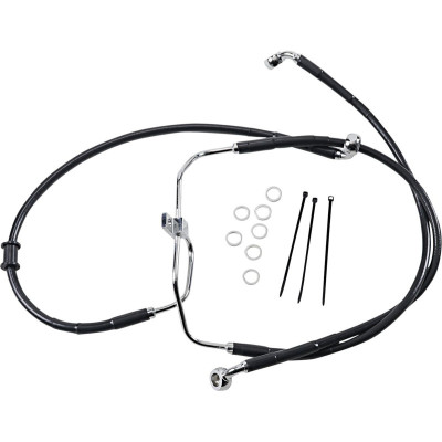 Kit durite frein avant allongée +2" - sans ABS - pour HD Fat Bob, Low Rider de 2008 à 2017 - noir - raccord chromé