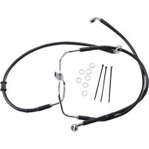 Kit durite frein avant allongée +2" - sans ABS - pour HD Fat Bob, Low Rider de 2008 à 2017 - noir - raccord chromé