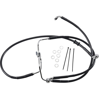 Kit durite frein avant allongée +6" - sans ABS - pour HD Fat Bob, Low Rider de 2008 à 2017 - noir - raccord chromé