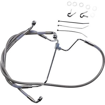 Kit durite frein avant allongée + 2" - sans ABS - pour HD Touring à partir de 2014 - inox tressé - raccord chromé