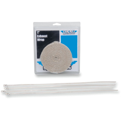 Kit de bande thermique d'échappement 1"x25' - 7,6m x 2,54cm - 4 serres câbles 14" inox - blanc cassé