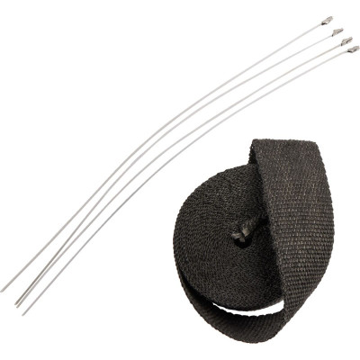 Kit de bande thermique d'échappement 2"x25' - 7,6m x 5,08cm - 4 serres câbles 14" inox - noir