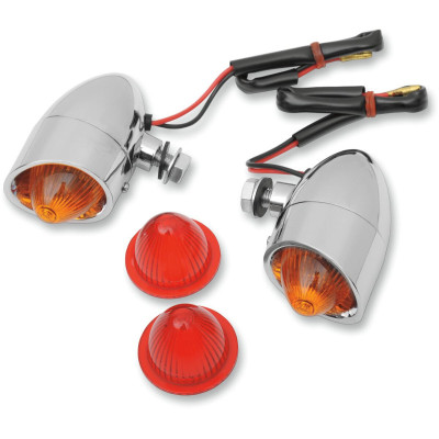 Kit de clignotants Mini Retro - à visser -  verre rouge/orange - chromé