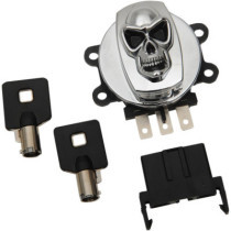 Contacteur à clé Skull - pour HD Dyna, FXDWG de 1999 à 2011, Softail de 2000 à 2010, Road King de 1999 à 2013 - chromé