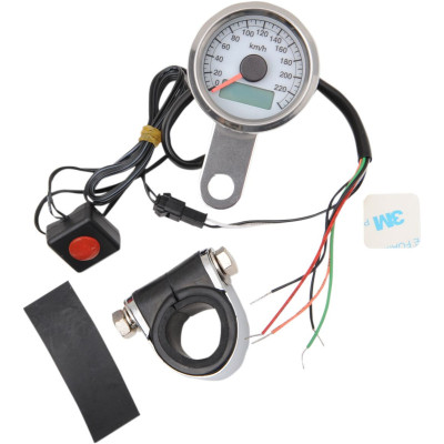Compteur de vitesse électro. - kmh - 48 mm - pour HD Big Twin de 1999 à 2003 et Sportster XL de 1986 à 2003 - chromé fond blanc
