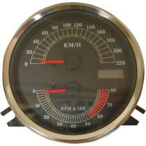 Compteur de vitesse/compte-tours - kmh - 127 mm - HD Softail de 1996 à 2003 et Road King de 1994 à 2003 - chromé fond noir