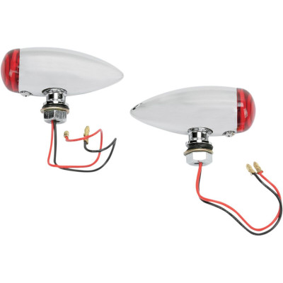 Feux de position / clignotants - forme Smooth Bullet - 12V - 10W - LED-  lentille rouge - chromé