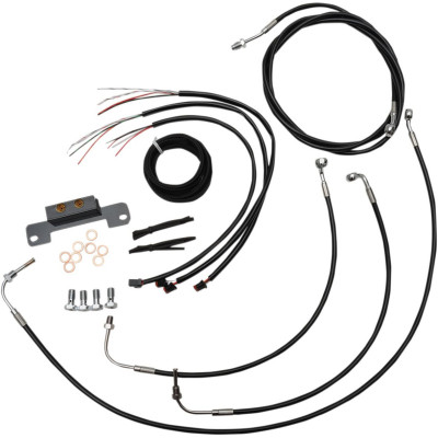 COMPLETE BLACK VINYL/STAINLESS HANDLEBAR CABLE/WIRE HARNESS/BRAKE LINE KIT FOR 12" - 14" APES / BLAC