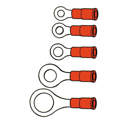 Connectors, ring terminal PVC, crimp. Red 3.5mm