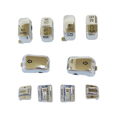 10 PC Switch Cap Set with Audio & Cruise Chrome Hand Control Switch Cap Kit With audio & cruise control buttons