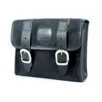Longride, ''Mini'' waxed cotton saddlebag. Black