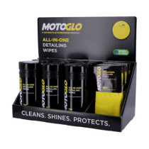 Présentoir de nettoyage Motoglo comprennant 6 pack d'essuyages