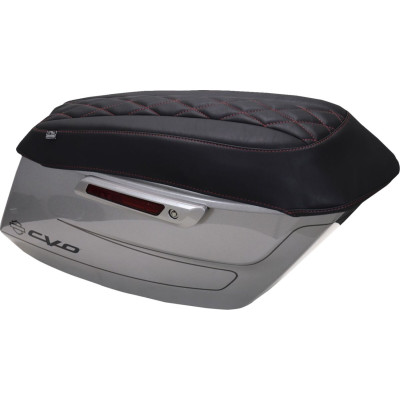 Deluxe Diamond Saddlebag Lid Cover - Black w/ Dark Cherry Stitch - FLH/FLT '23-'25