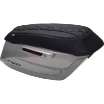 Deluxe Diamond Saddlebag Lid Cover - Black w/ Dark Cherry Stitch - FLH/FLT '23-'25