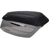Deluxe Diamond Saddlebag Lid Cover - Black w/ Mandarin Orange Stitch - FLH/FLT '23-'25