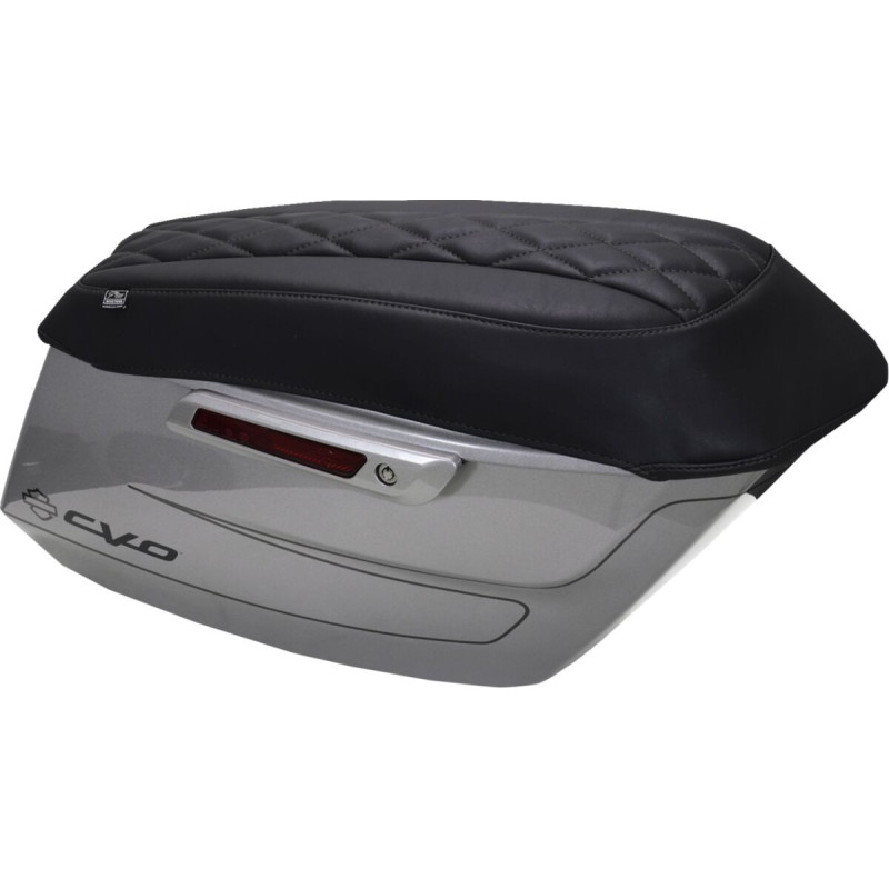 Deluxe Diamond Saddlebag Lid Cover - Black w/ Black Stitch - FLH/FLT '23-'25