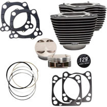 129" Cylinder Kit - 4.375" Stroke - Wrinkle Black w/Highlighted Fins - M8