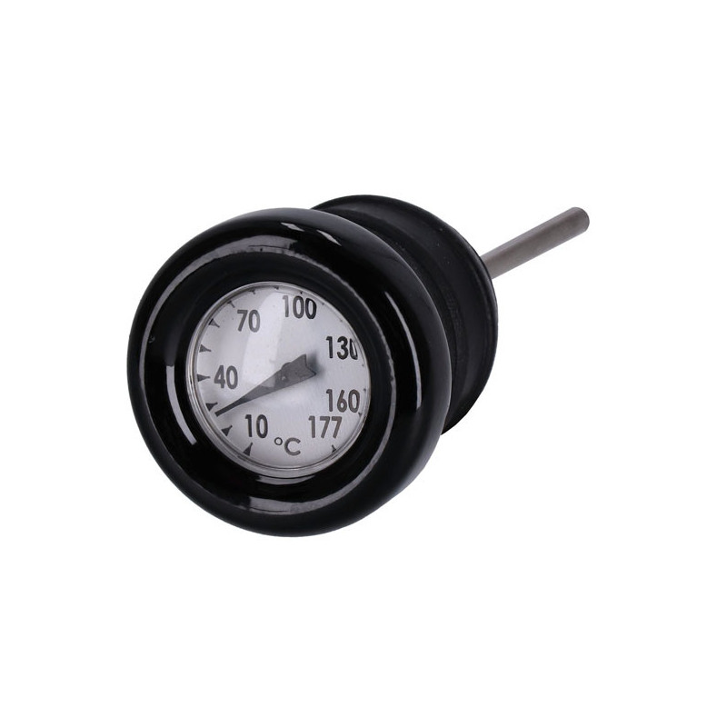 Oil tank dipstick with temperature gauge. Black w/white face