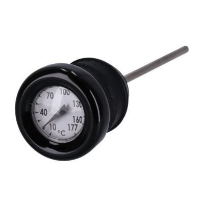 Oil tank dipstick with temperature gauge. Black w/white face