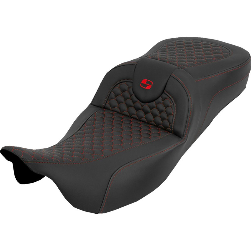 Extended Reach RoadSofa™ Seat - Dragon Scale - w/o Backrest - Red Stitch - FLH/FLT '08-'25