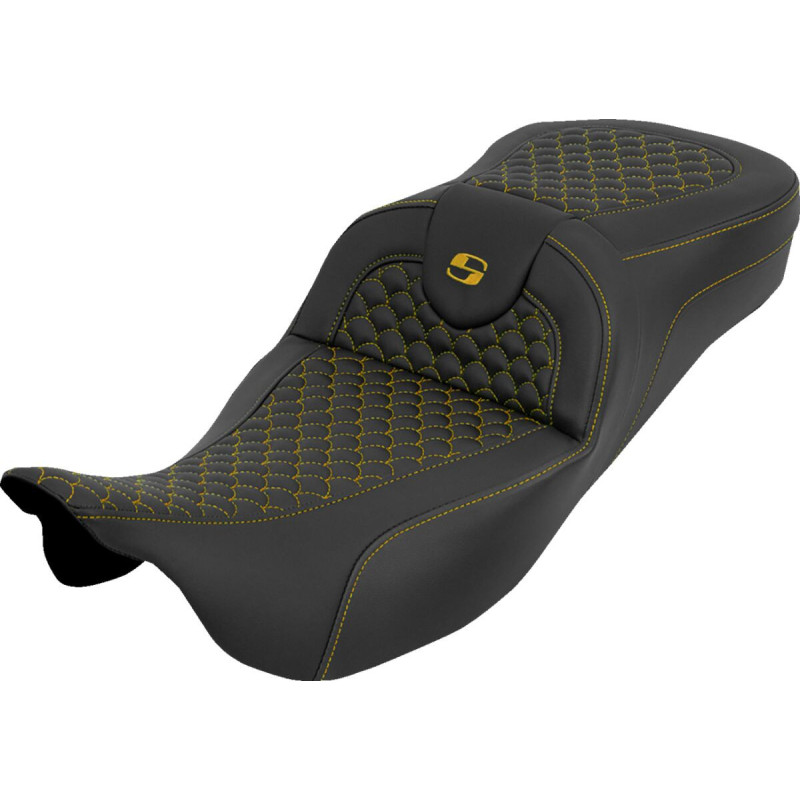 Extended Reach RoadSofa™ Seat - Dragon Scale - w/o Backrest - Gold Stitch - FLH/FLT '08-'25