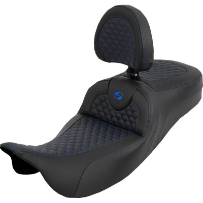 Extended Reach Roadsofa™ Seat - Dragon Scale - Blue Stitch - with Backrest - FLH/FLT '08-'25