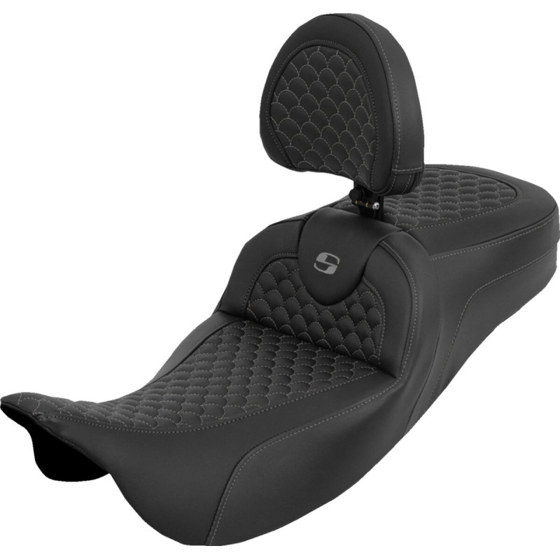 Extended Reach Roadsofa™ Seat - Dragon Scale - Gray Stitch - with Backrest - FLH/FLT '08-'25