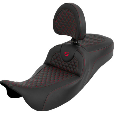 Extended Reach Roadsofa™ Seat - Dragon Scale - Red Stitch - with Backrest - FLH/FLT '08-'25
