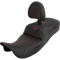 Extended Reach Roadsofa™ Seat - Dragon Scale - Red Stitch - with Backrest - FLH/FLT '08-'25