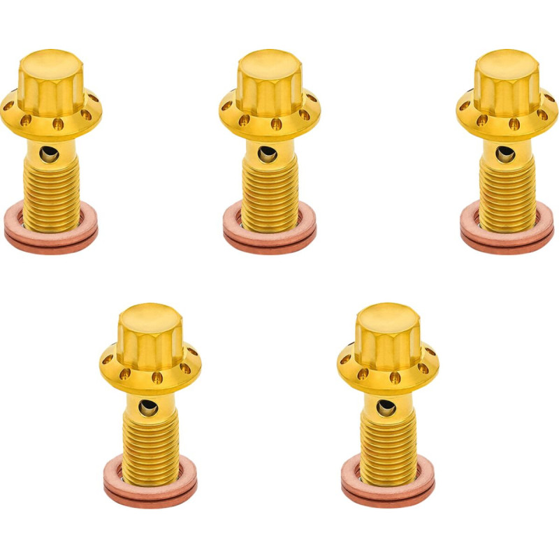 BOLT BANJO 5-PK M10x1.25 GOLD 12-PT SINGLE F/R MC SOFTAIL